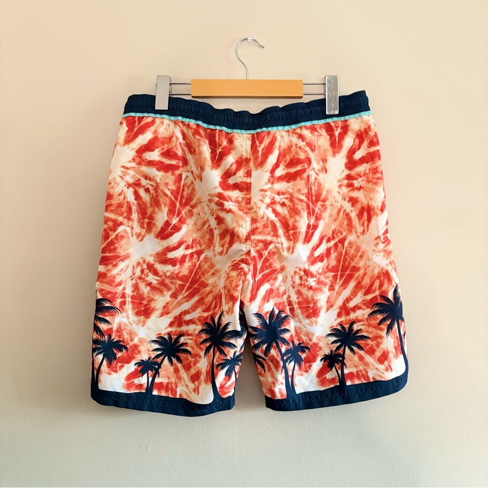 Big Chill Orange Tie-Dye Swim Trunks w Navy Palm Tree Design – Size XL - Picture 6 of 12
